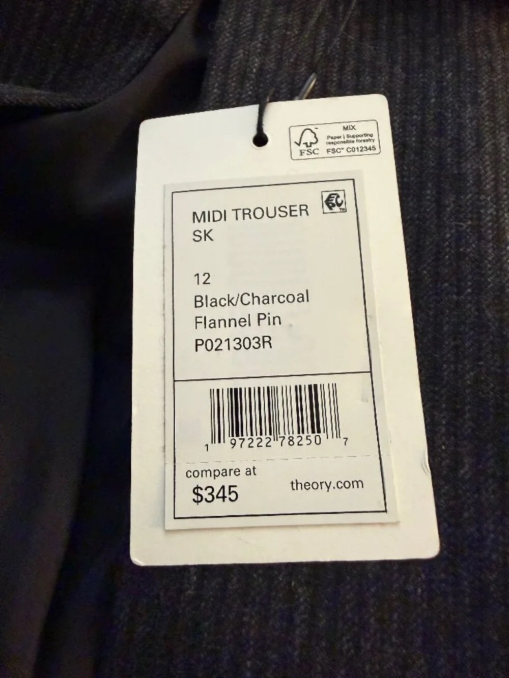 NWT Theory Midi Trouser Skirt Charcoal Flannel Pinstripe Front Pleat Sz 12 $345 - Picture 4 of 4